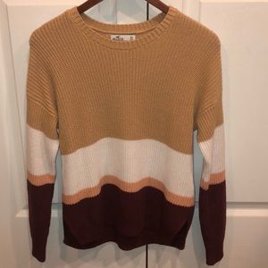 Maroon, White, and Tan Striped Hollister Sweater
